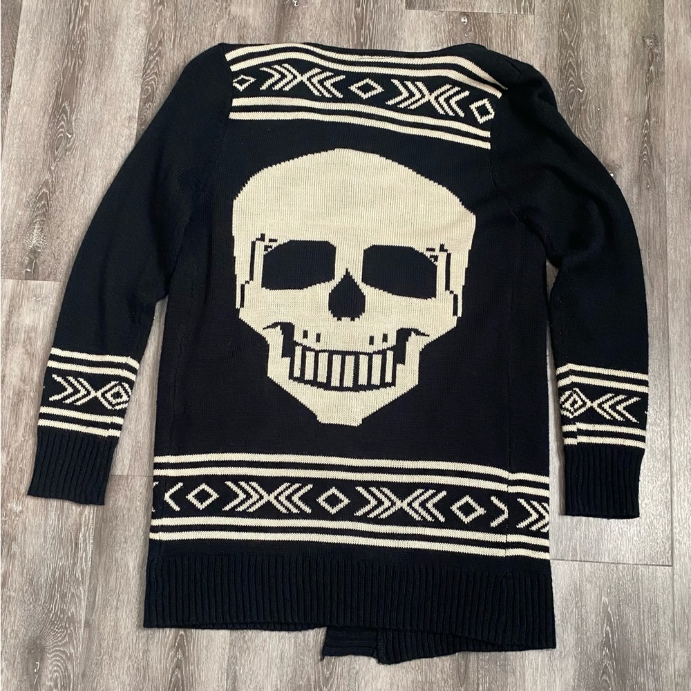 Black & White Skull Dia de Los Muertos cardigan